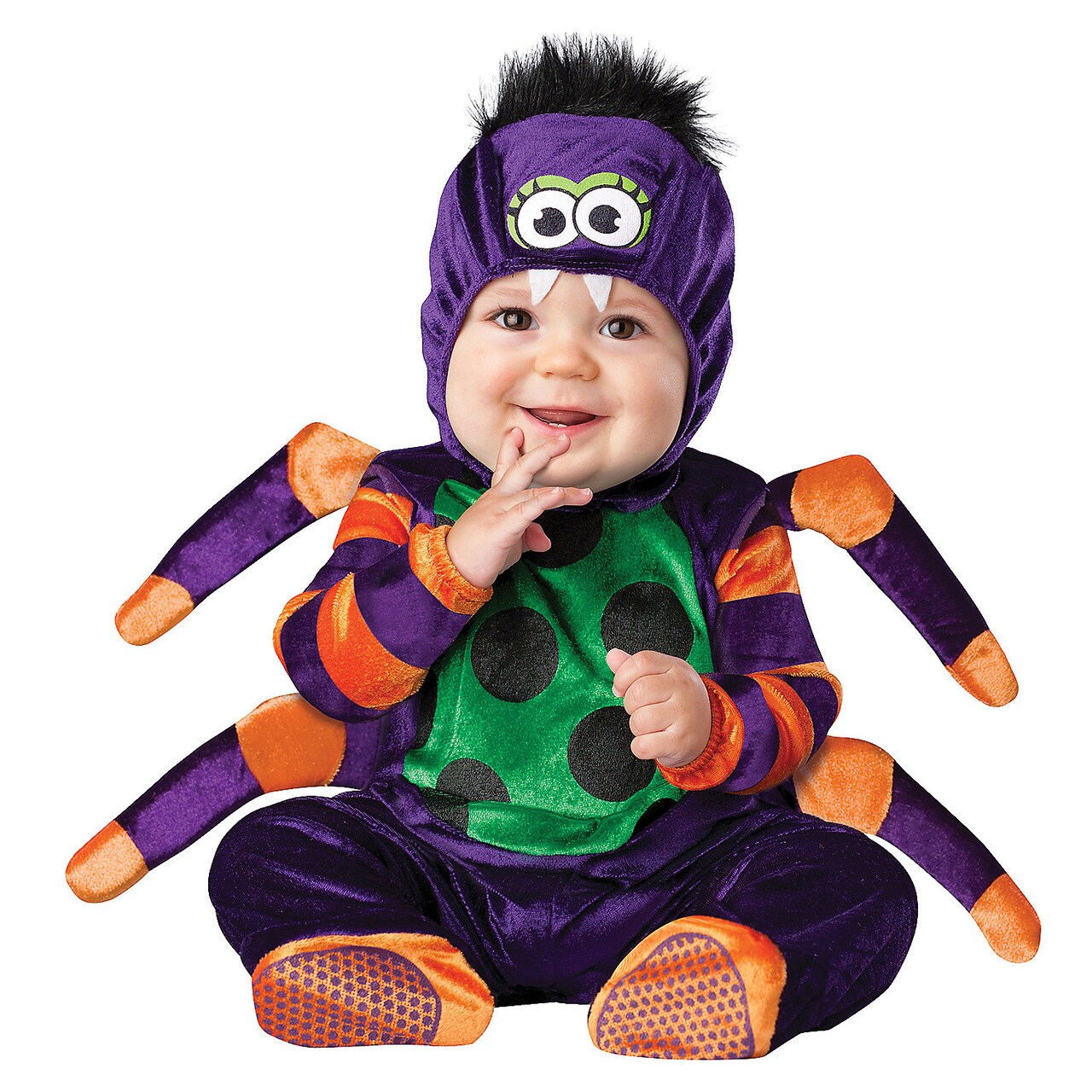 Infant Spider Costume with Plush Hood Attached Legs and Skid Resistant Feet